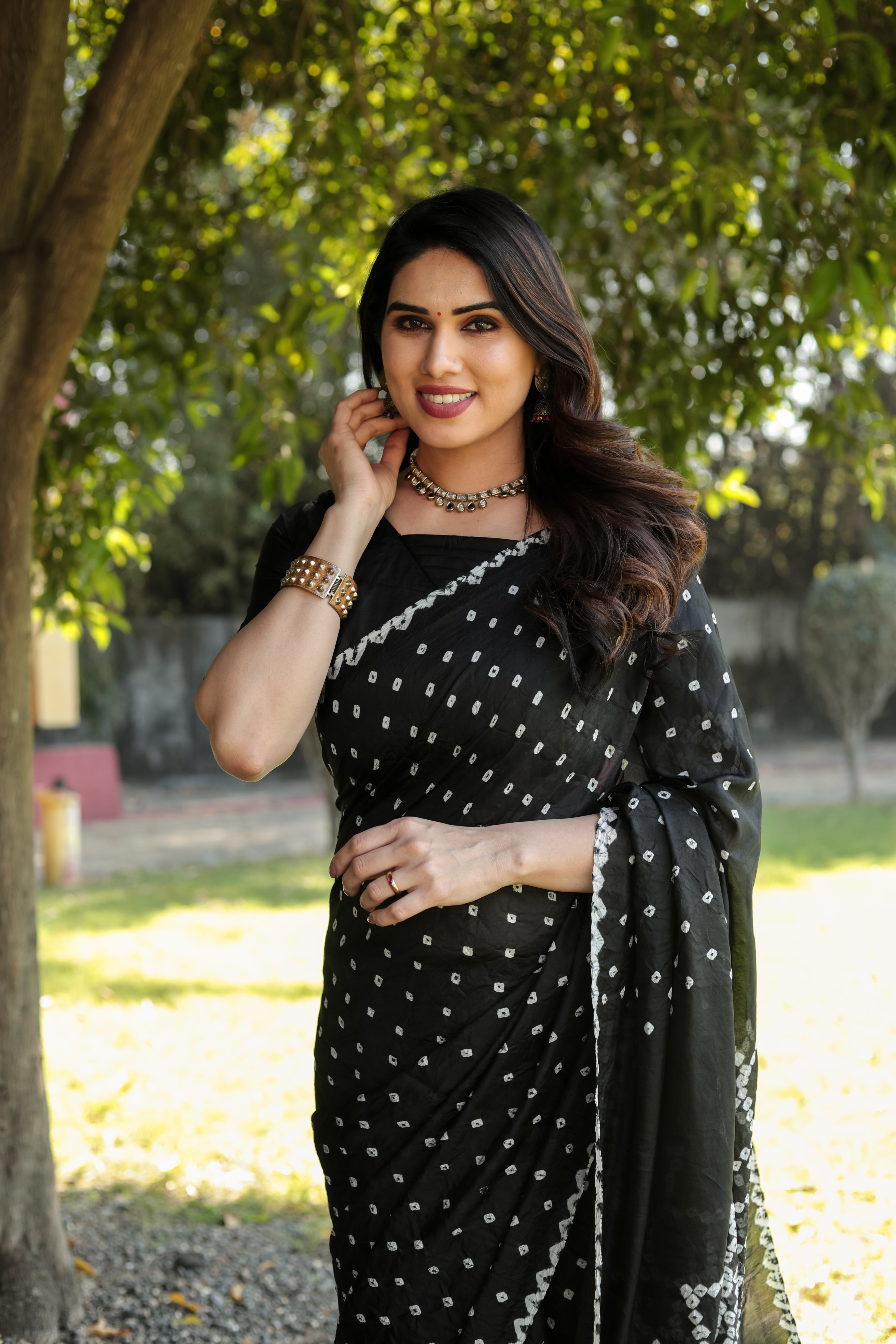 Buy MySilkLove Heavy Metal Black Designer Bandhani Printed Saree Online