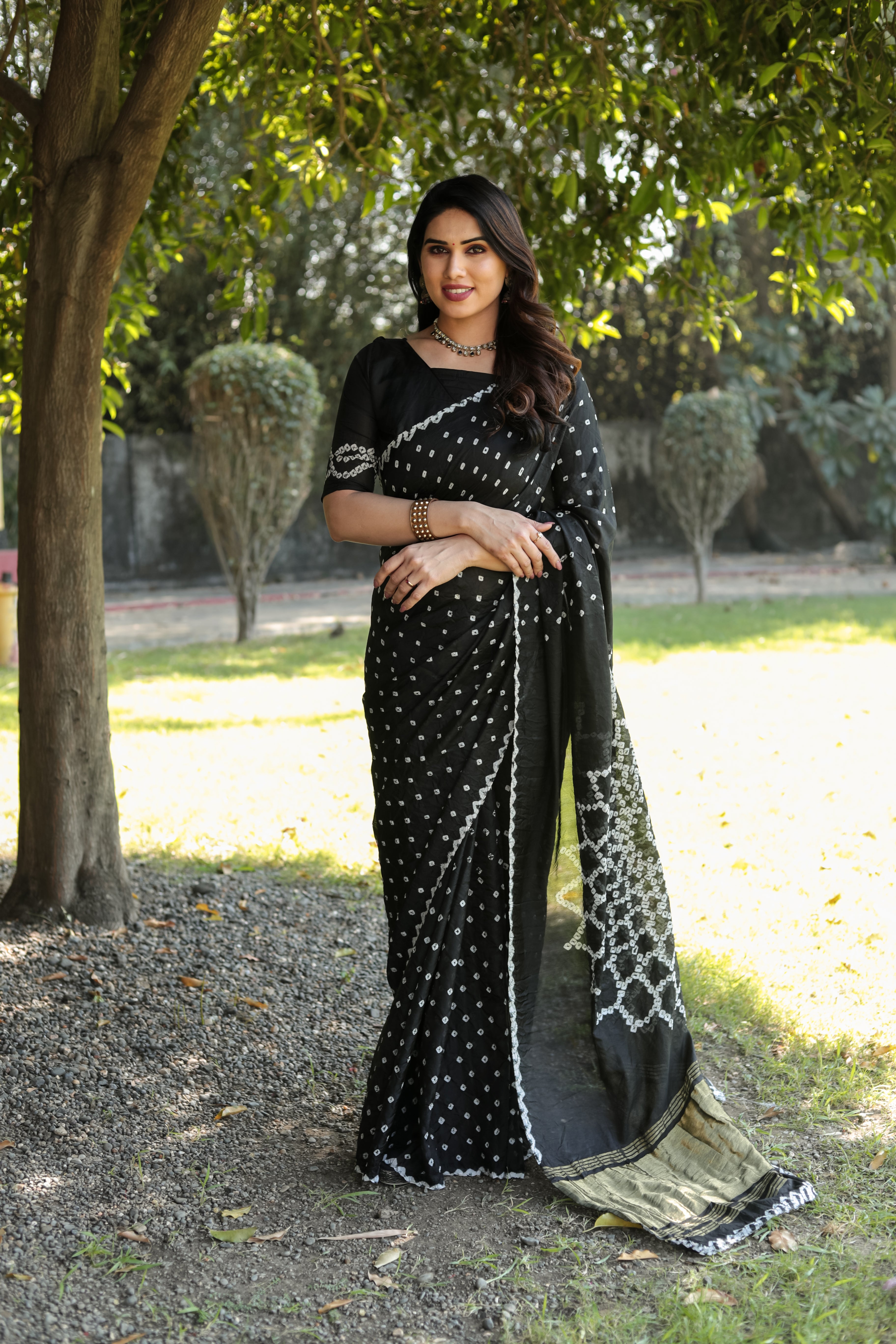 Buy MySilkLove Heavy Metal Black Designer Bandhani Printed Saree Online