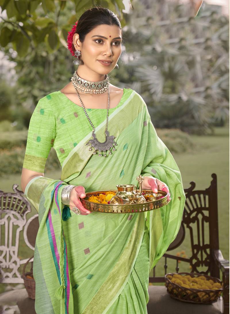 MySilkLove Pista Green Cotton Silk Saree