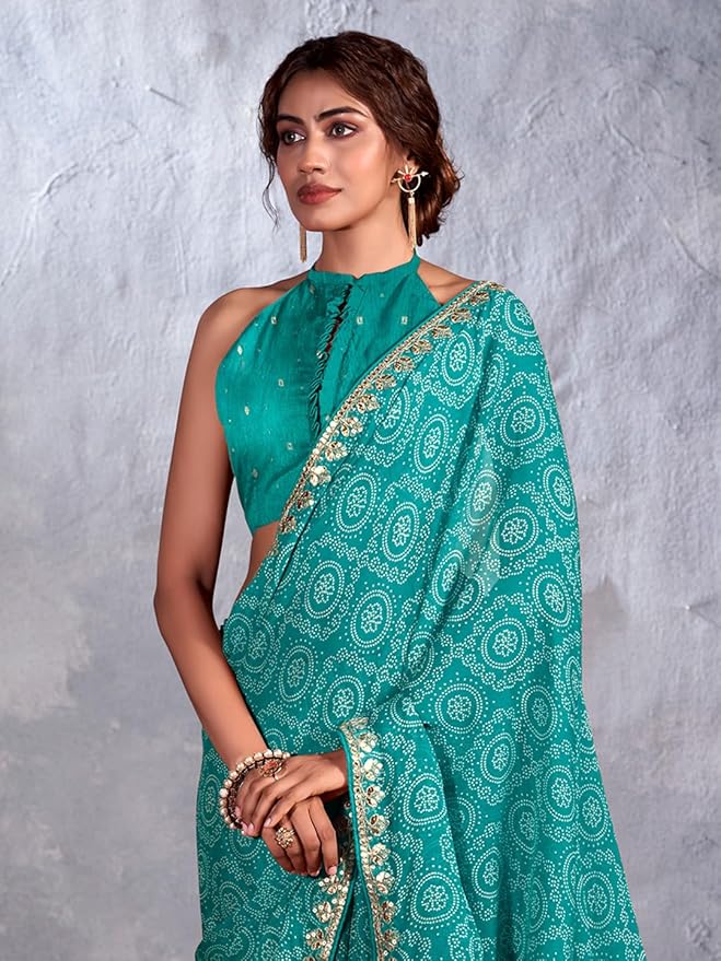 Buy MySilkLove Winter Blue Designer Georgette Bandhani Saree Online