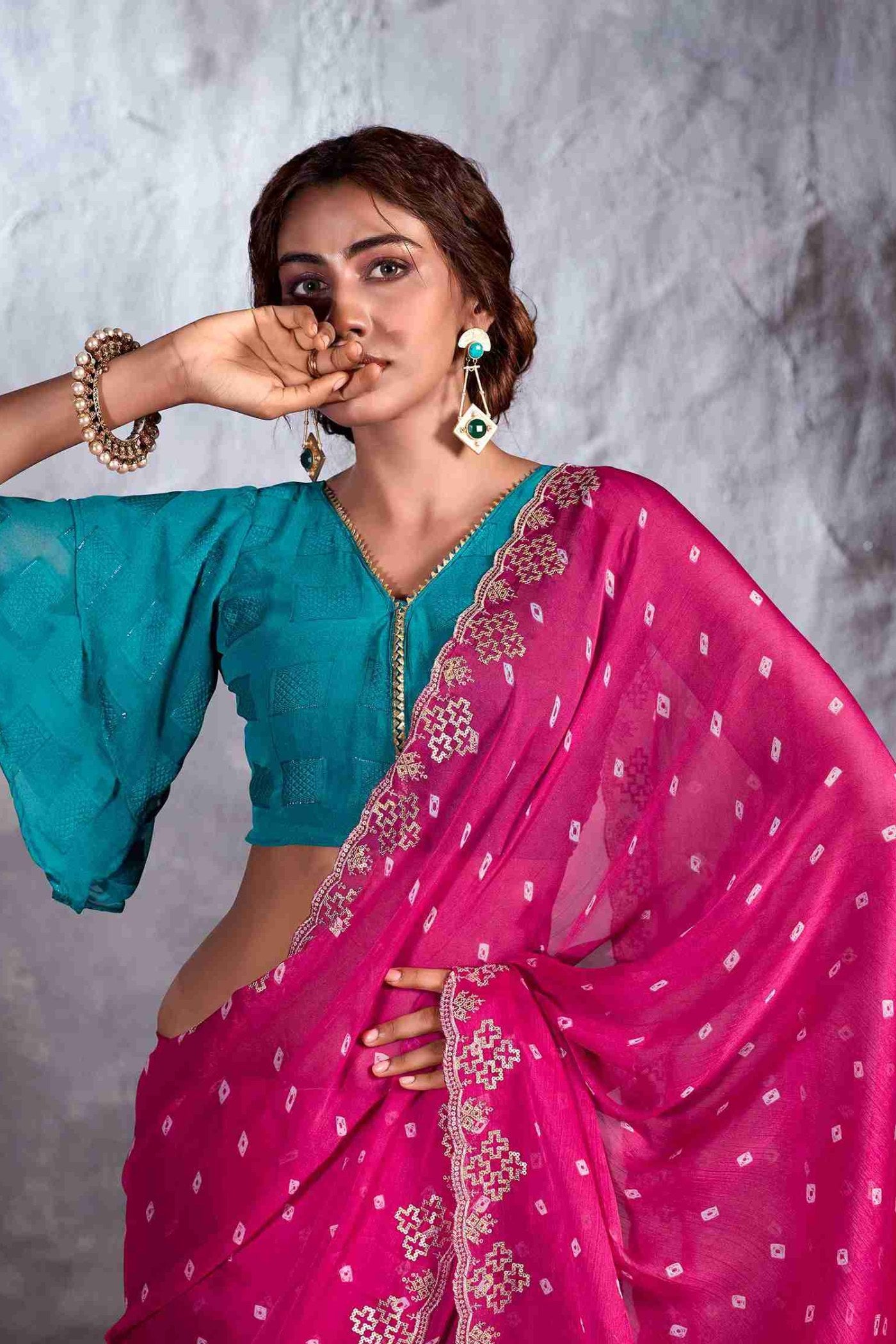 MySilkLove Rose Pink Designer Georgette Bandhani Saree