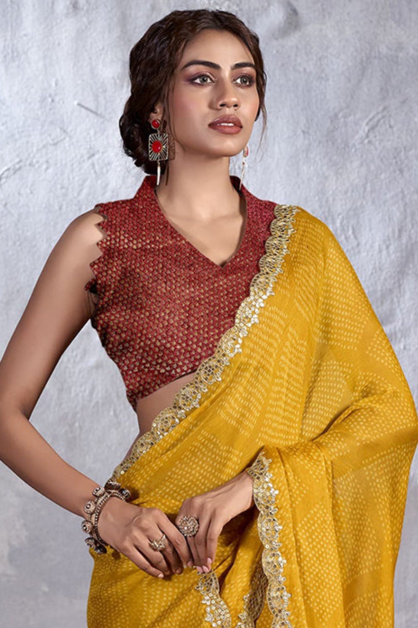 Buy MySilkLove Sun Yellow Designer Georgette Bandhani Saree Online