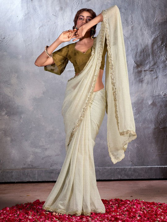 Buy MySilkLove Pearl White Designer Georgette Bandhani Saree Online