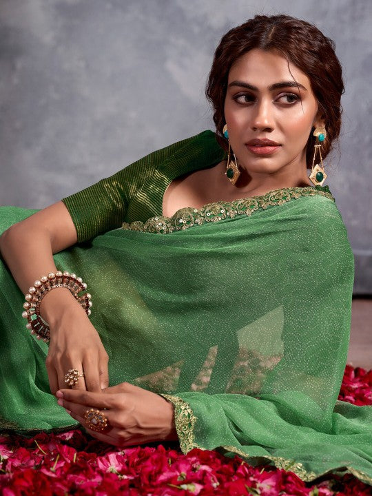 MySilkLove Pastel Green Designer Georgette Bandhani Saree