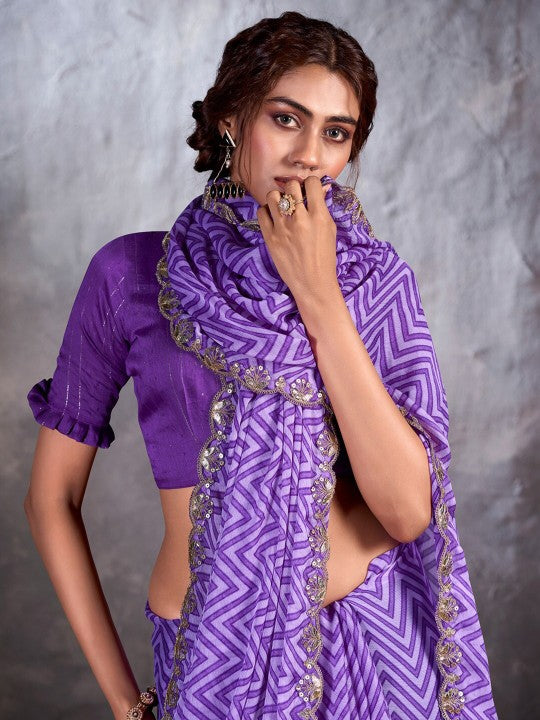 MySilkLove Lily Lavender Designer Georgette Bandhani Saree