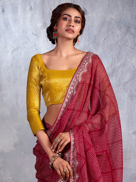 Buy MySilkLove Tosca Maroon Designer Georgette Bandhani Saree Online