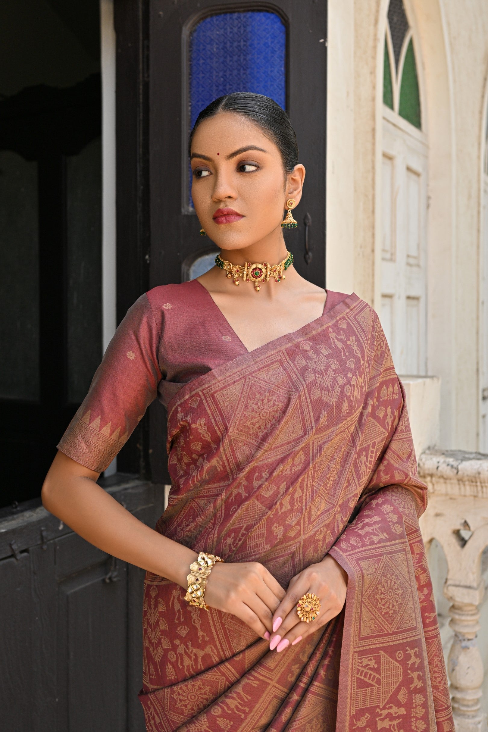 Buy MySilkLove Matrix Brown Woven Kalamkari Raw Silk Saree Online