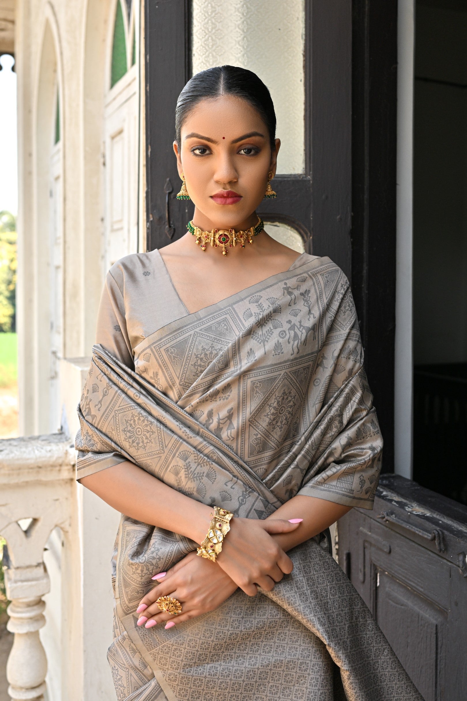 MySilkLove Zorba Grey Woven Kalamkari Raw Silk Saree