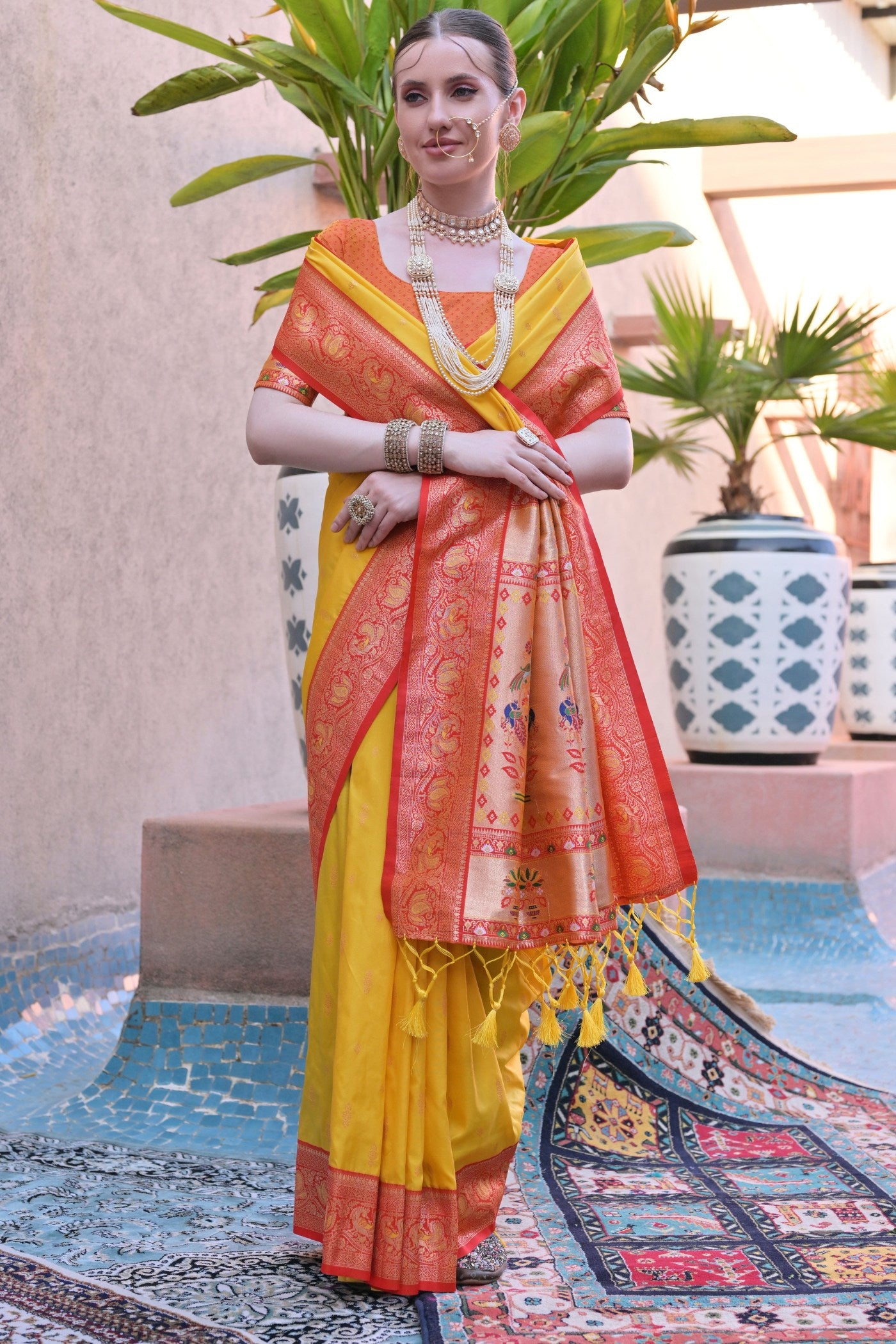 Buy MySilkLove Cyber Yellow Zari Woven Paithani Saree Online