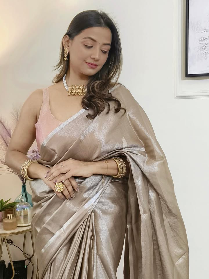 Buy MySilkLove Thistle Brown Handloom Tissue Saree Online