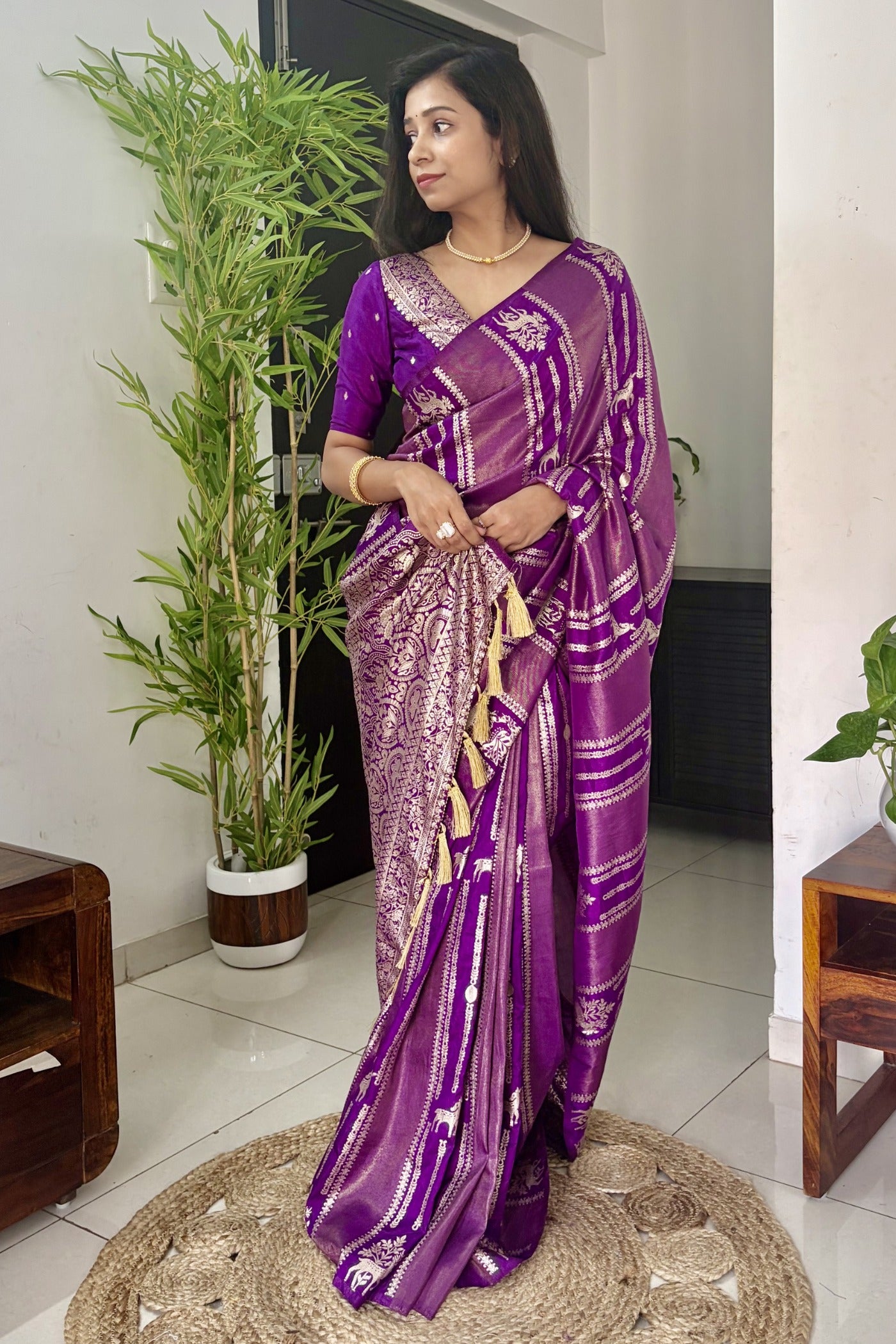 Buy MySilkLove Royal Purple Peacock Kalamkari Cotton Silk Saree Online