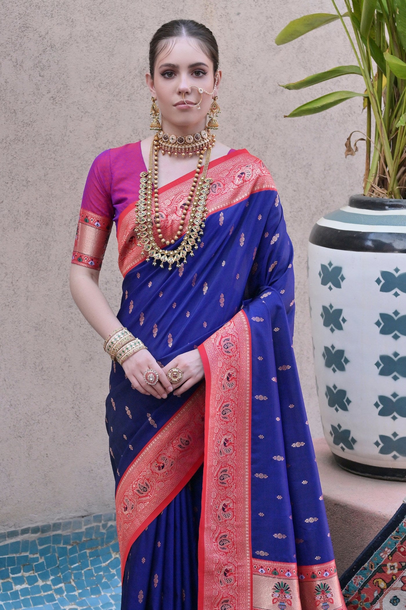 Buy MySilkLove Admiral Blue Zari Woven Paithani Saree Online