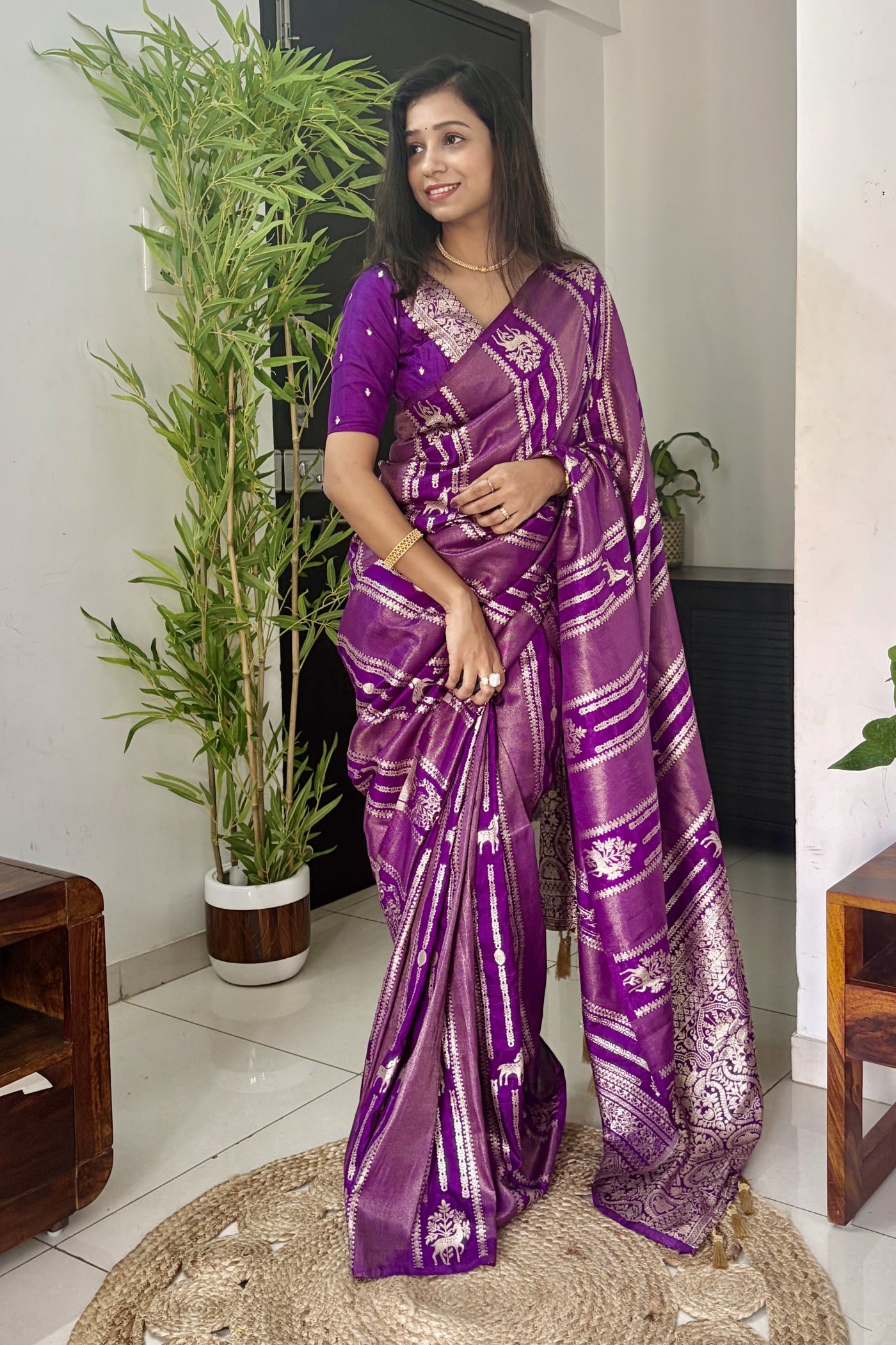 Buy MySilkLove Royal Purple Peacock Kalamkari Cotton Silk Saree Online