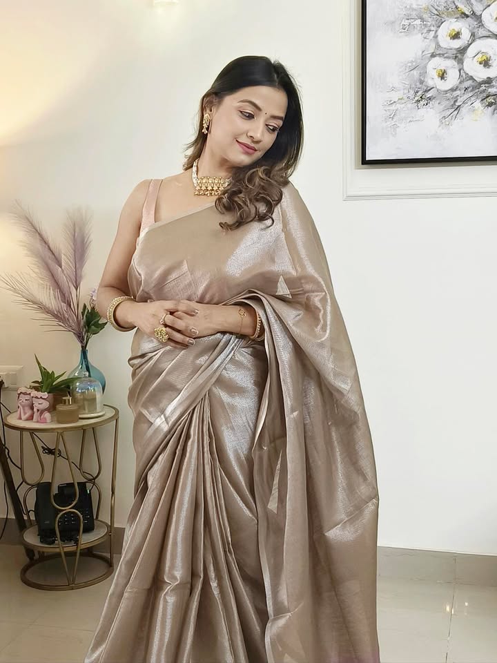 Buy MySilkLove Thistle Brown Handloom Tissue Saree Online