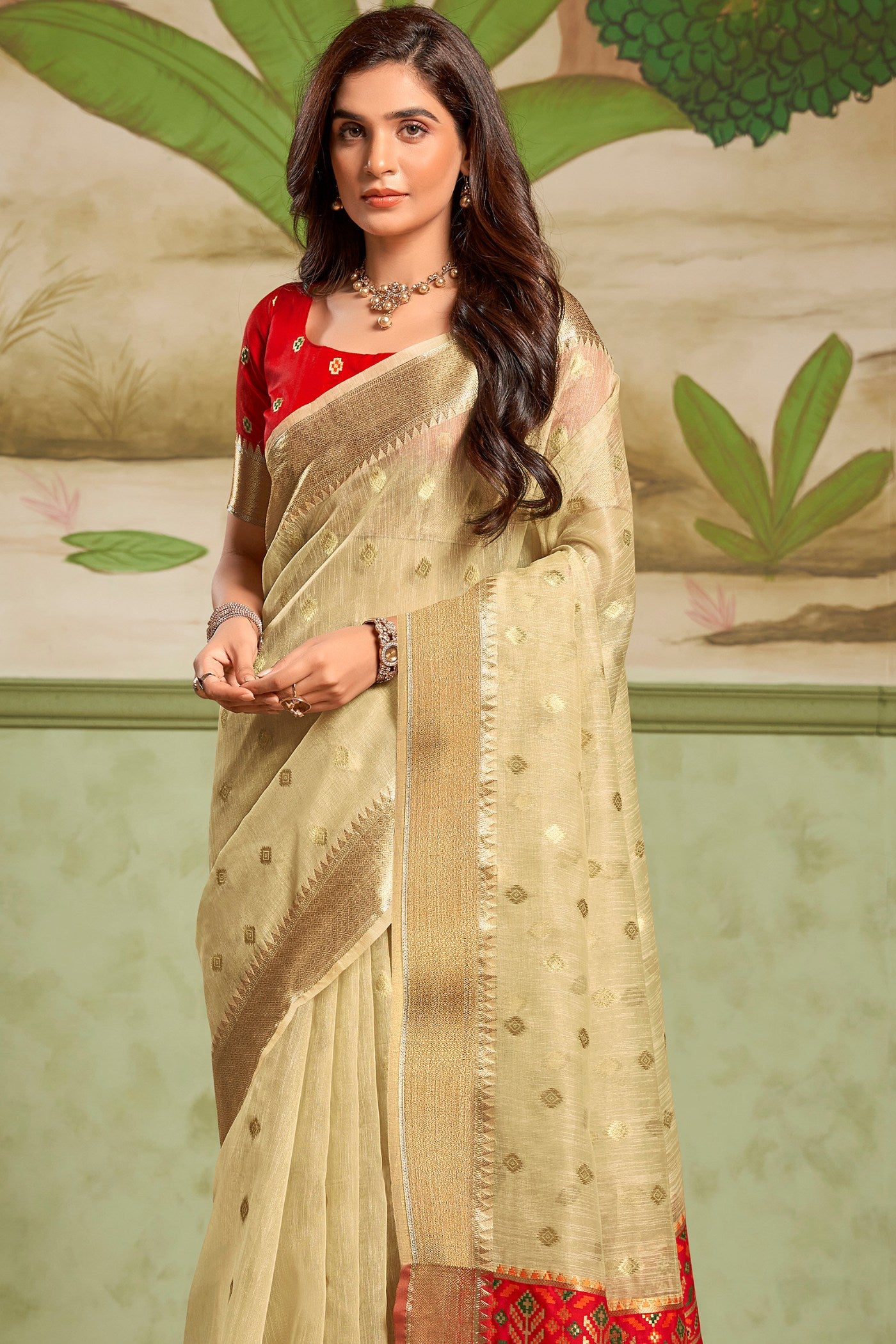 Buy MySilkLove Tumbleweed Cream Banarasi Tissue Silk Saree Online