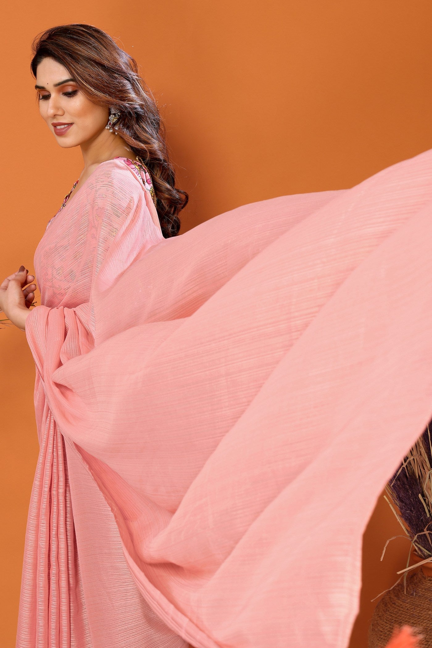 Buy MySilkLove Heather Peach Solid Plain Saree Online