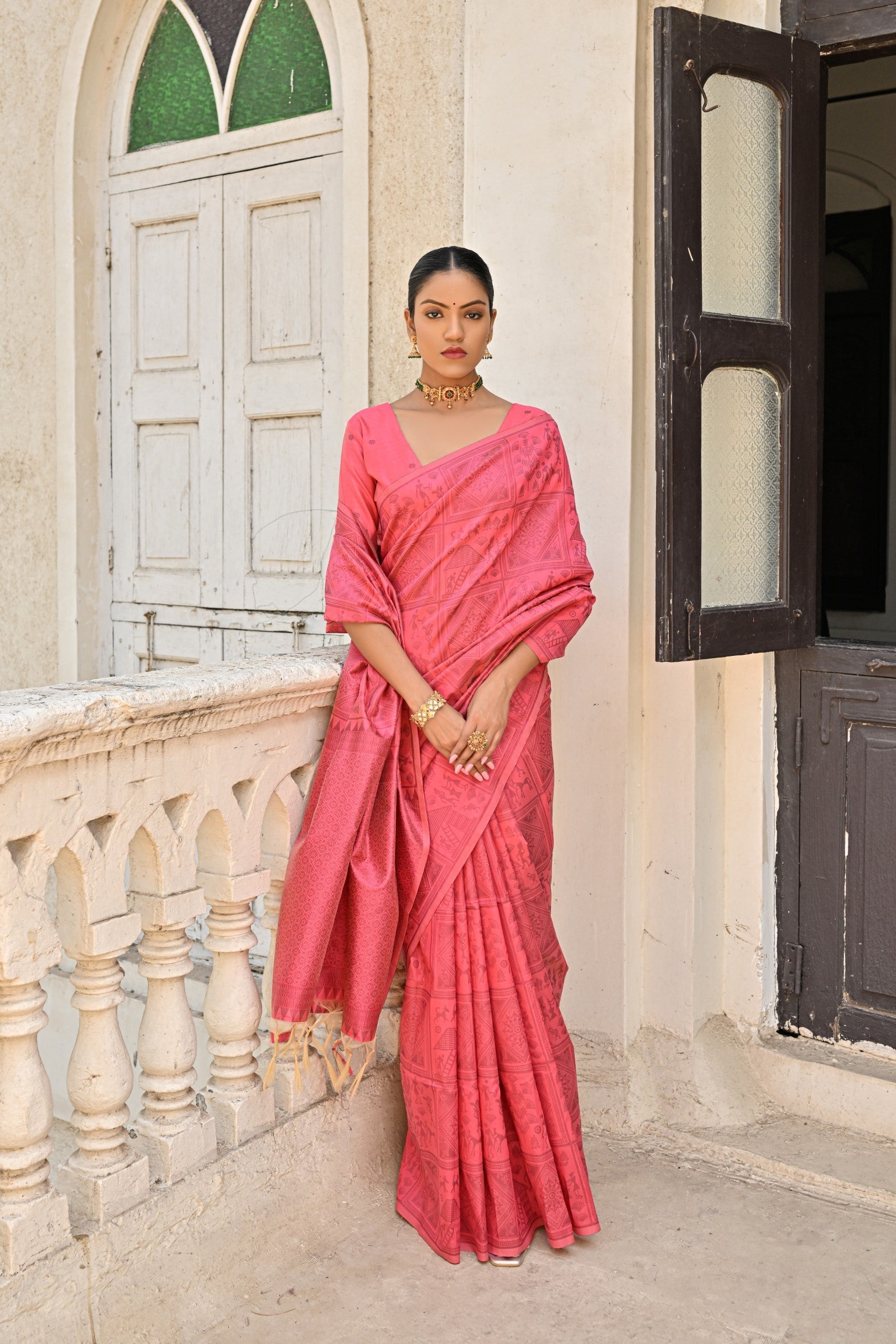 Buy MySilkLove Froly Pink Woven Kalamkari Raw Silk Saree Online