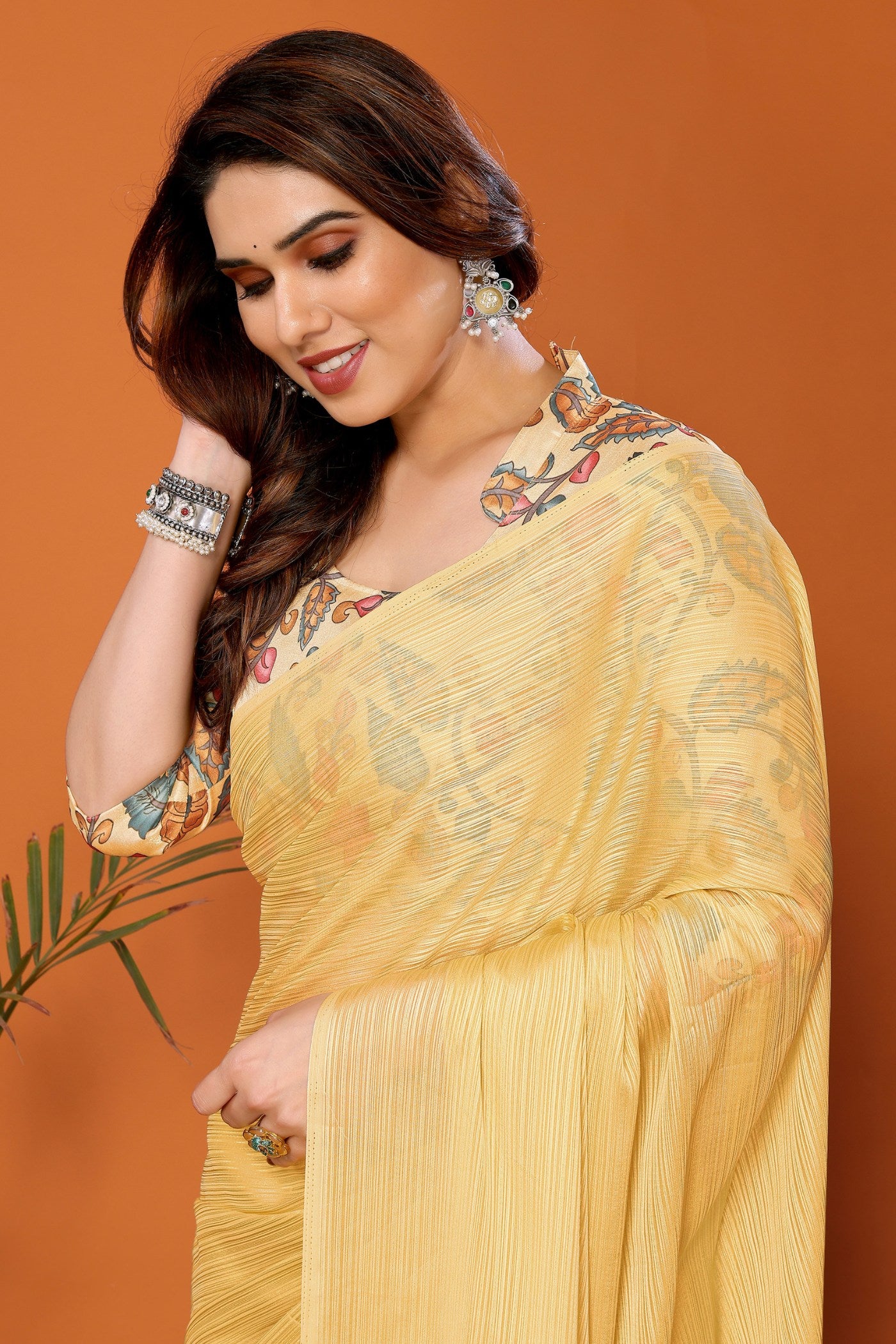 Buy MySilkLove Soft Corn Yellow Solid Plain Saree Online