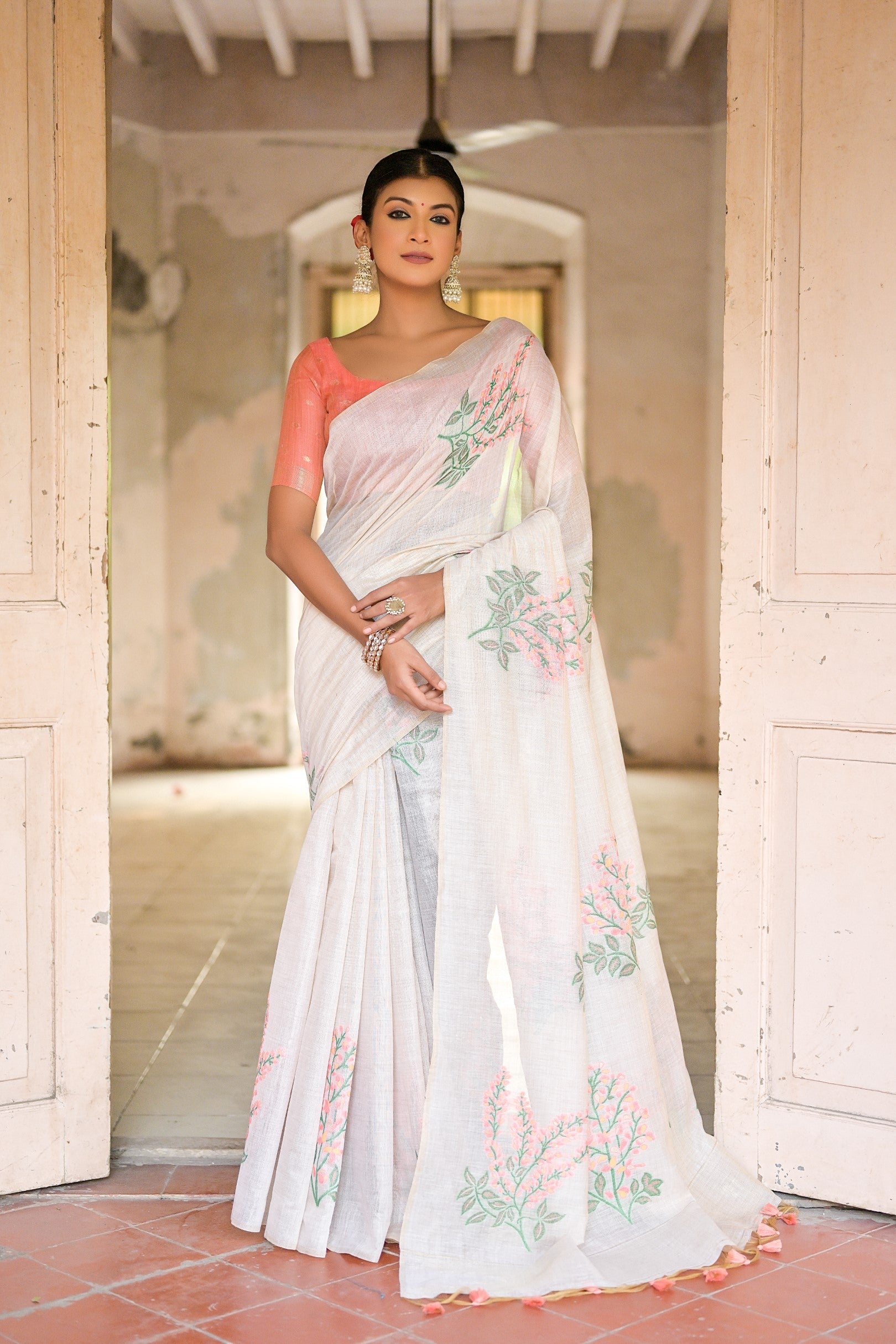 Buy MySilkLove Merino White Muga Cotton Woven Saree Online