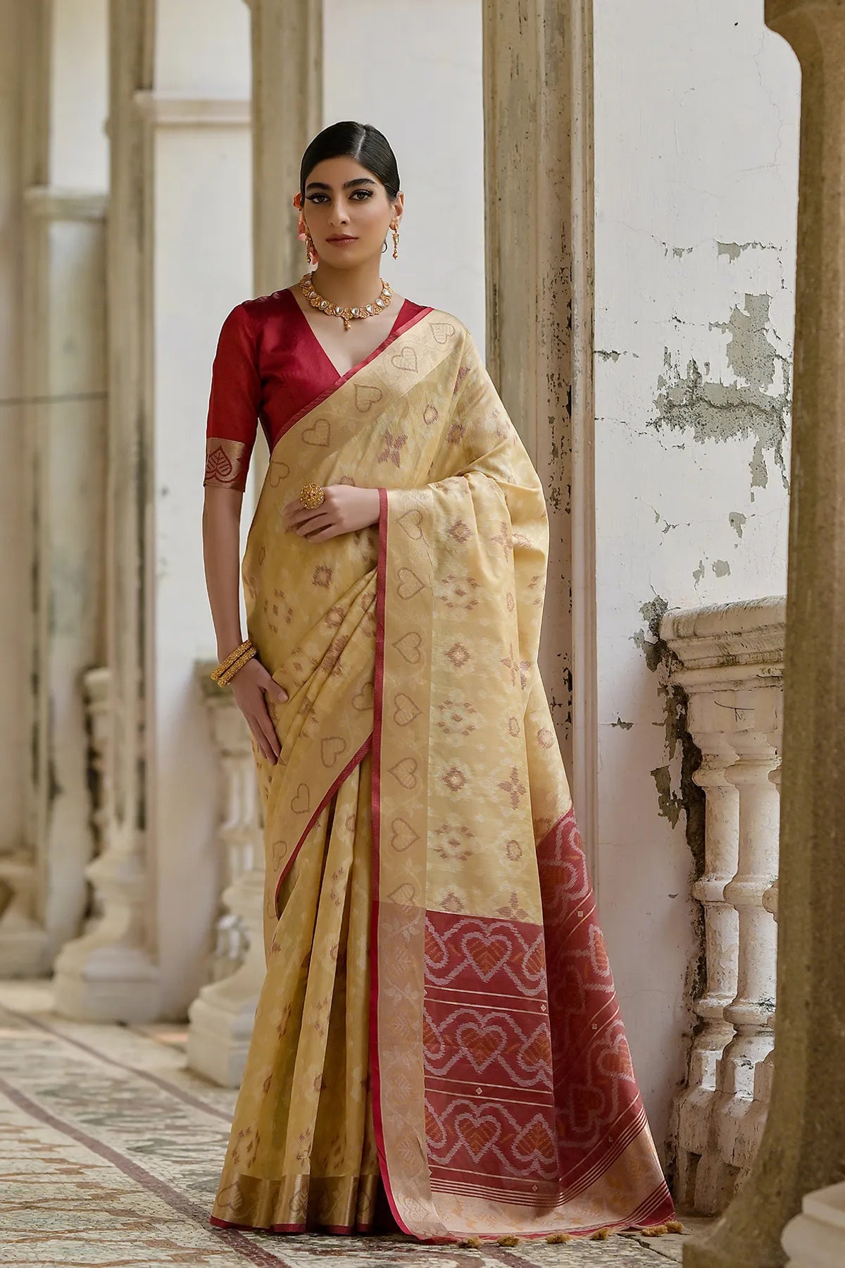 Buy MySilkLove Burly Wood Cream Woven Raw Silk Saree Online