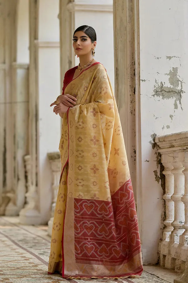 Buy MySilkLove Burly Wood Cream Woven Raw Silk Saree Online