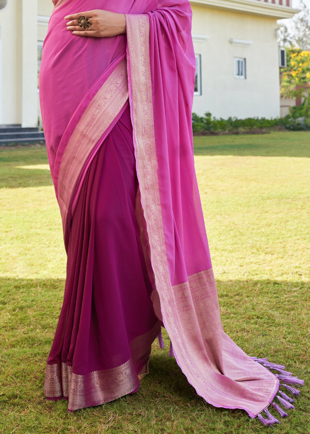 Buy MySilkLove Hopbush Pink Woven Georgette saree Online