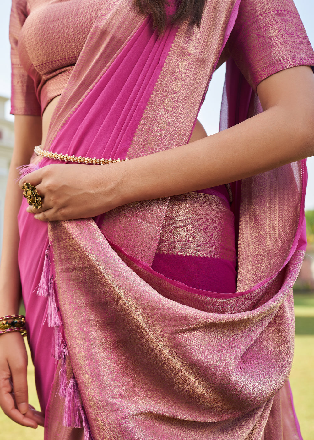 Buy MySilkLove Hopbush Pink Woven Georgette saree Online