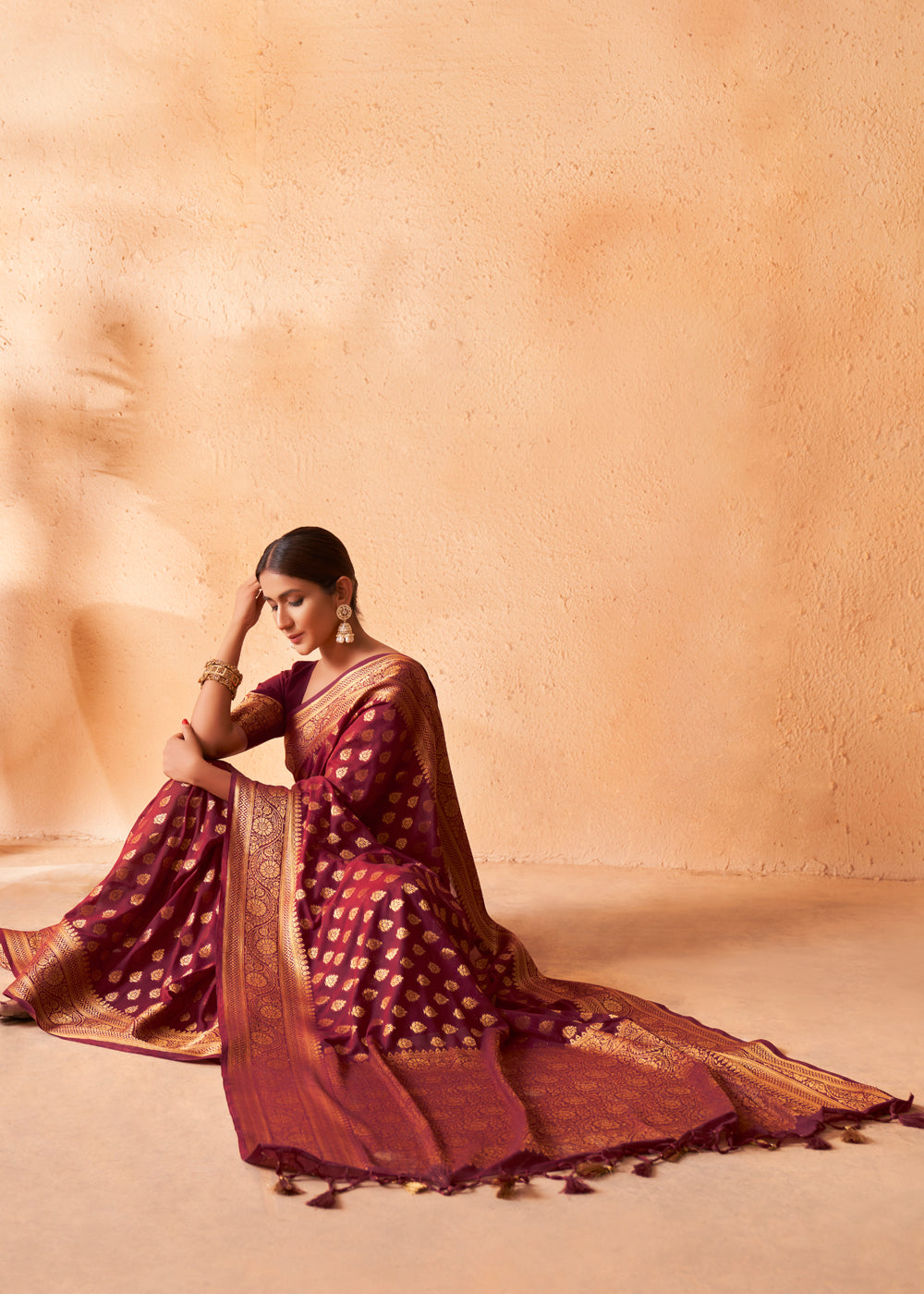 Buy MySilkLove El Salva Brown Woven Georgette Saree Online