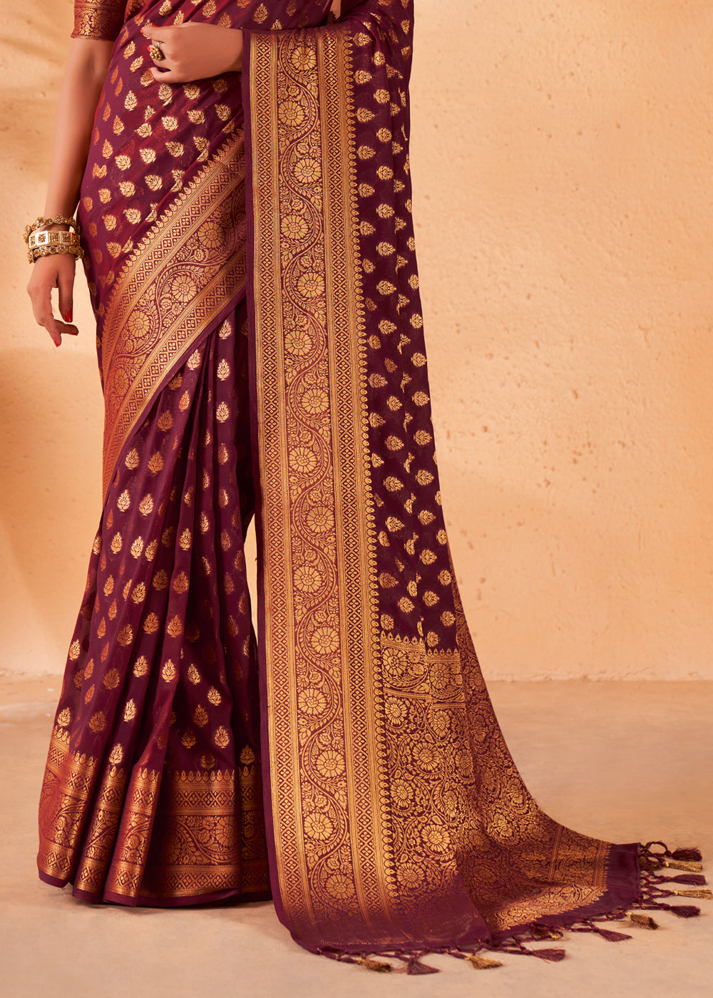 Buy MySilkLove El Salva Brown Woven Georgette Saree Online