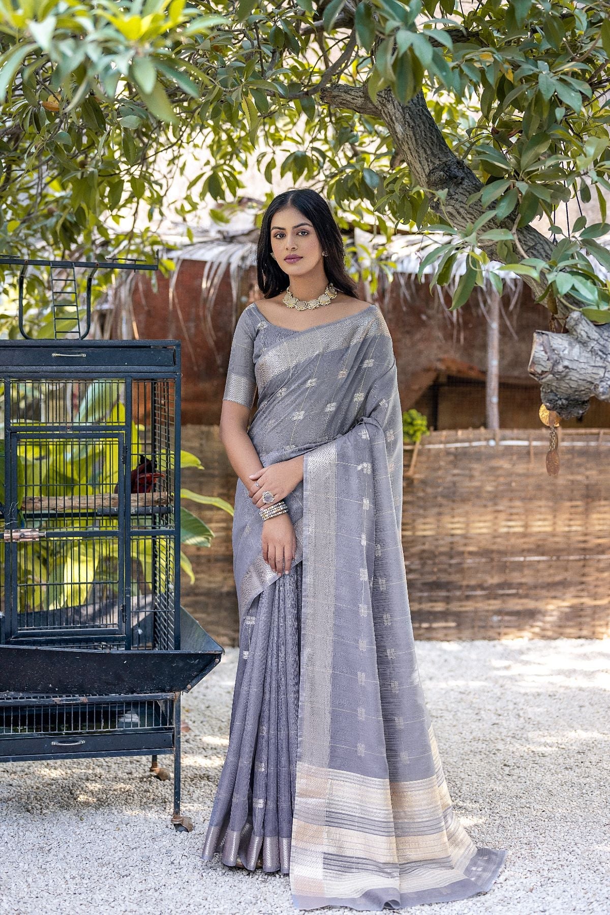 Buy MySilkLove Waterloo Grey Cotton Saree Online