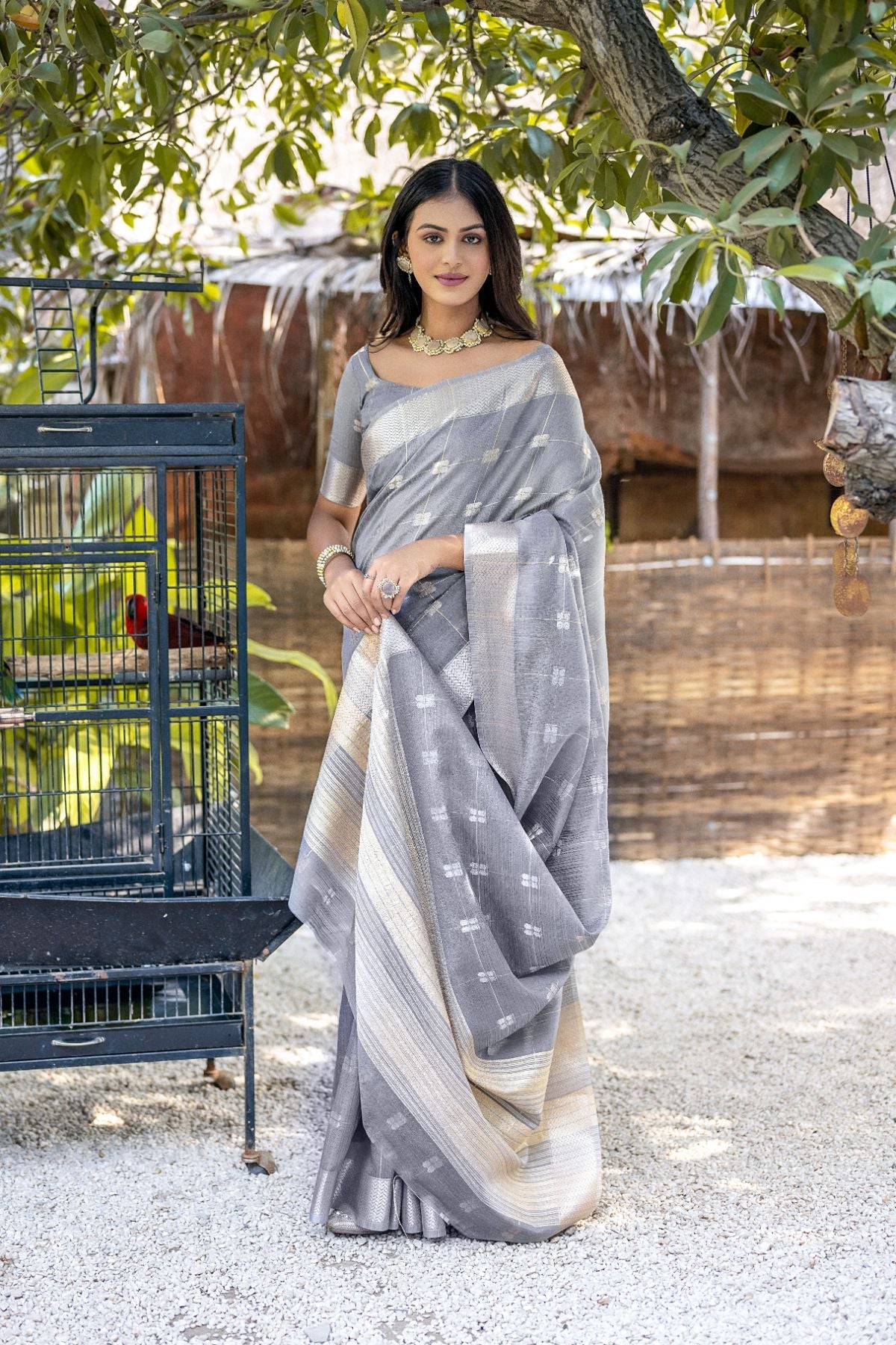 Buy MySilkLove Waterloo Grey Cotton Saree Online