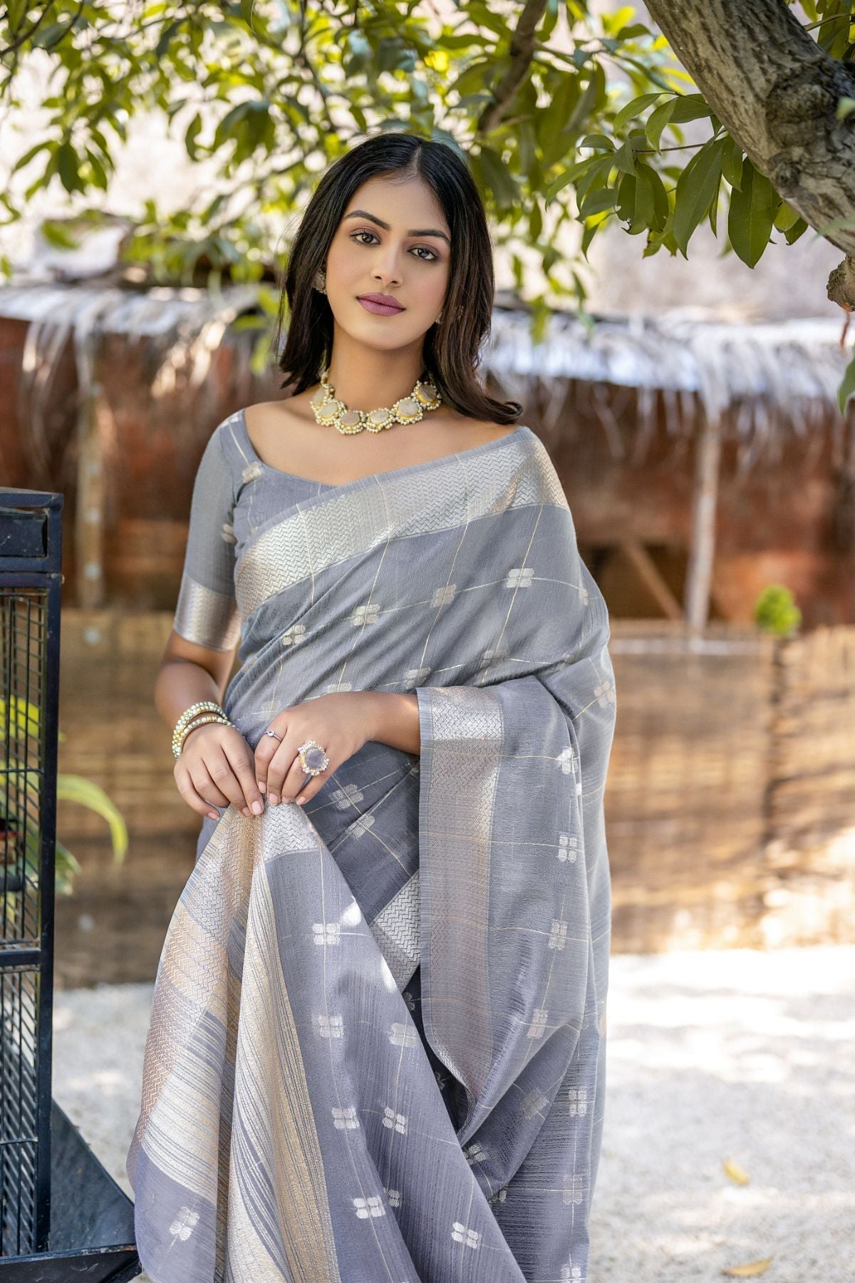 Buy MySilkLove Waterloo Grey Cotton Saree Online