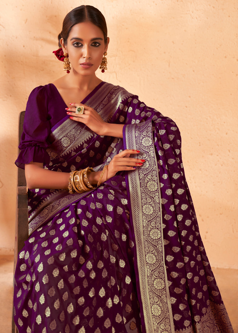 Buy MySilkLove Finn Purple Woven Georgette Saree Online