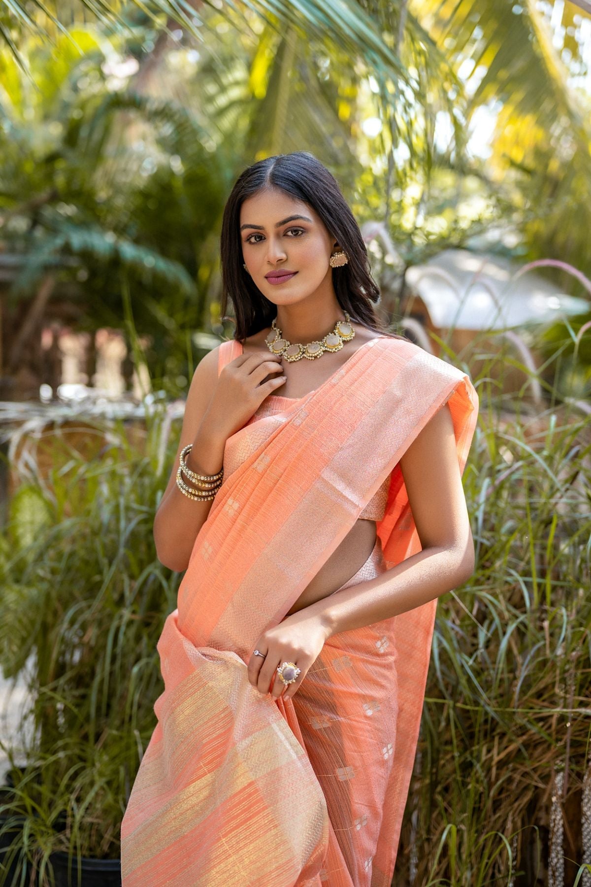 MySilkLove Sandy Brown Orange Cotton Saree