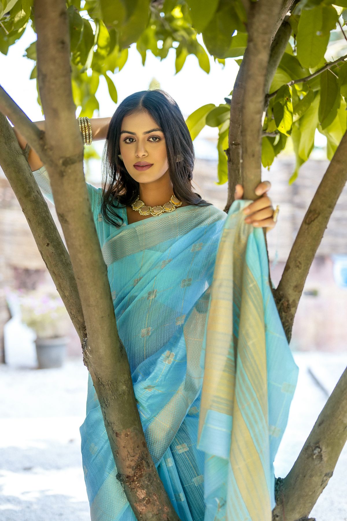 Buy MySilkLove Sea Serpent Blue Cotton Saree Online