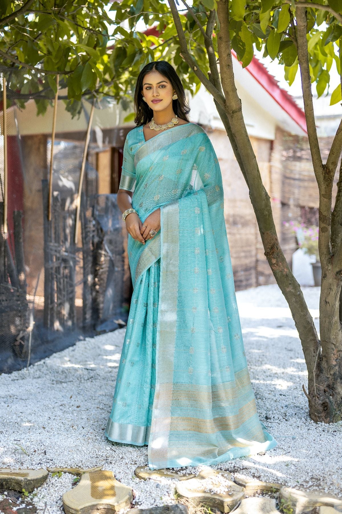 Buy MySilkLove Sea Serpent Blue Cotton Saree Online