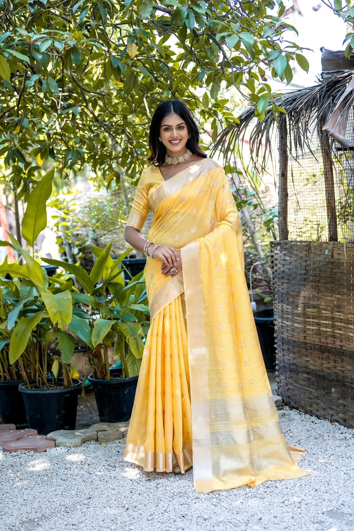 Buy MySilkLove Cape Honey Yellow Cotton Saree Online