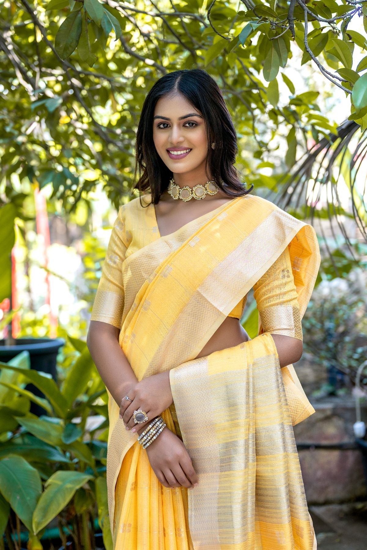 Buy MySilkLove Cape Honey Yellow Cotton Saree Online