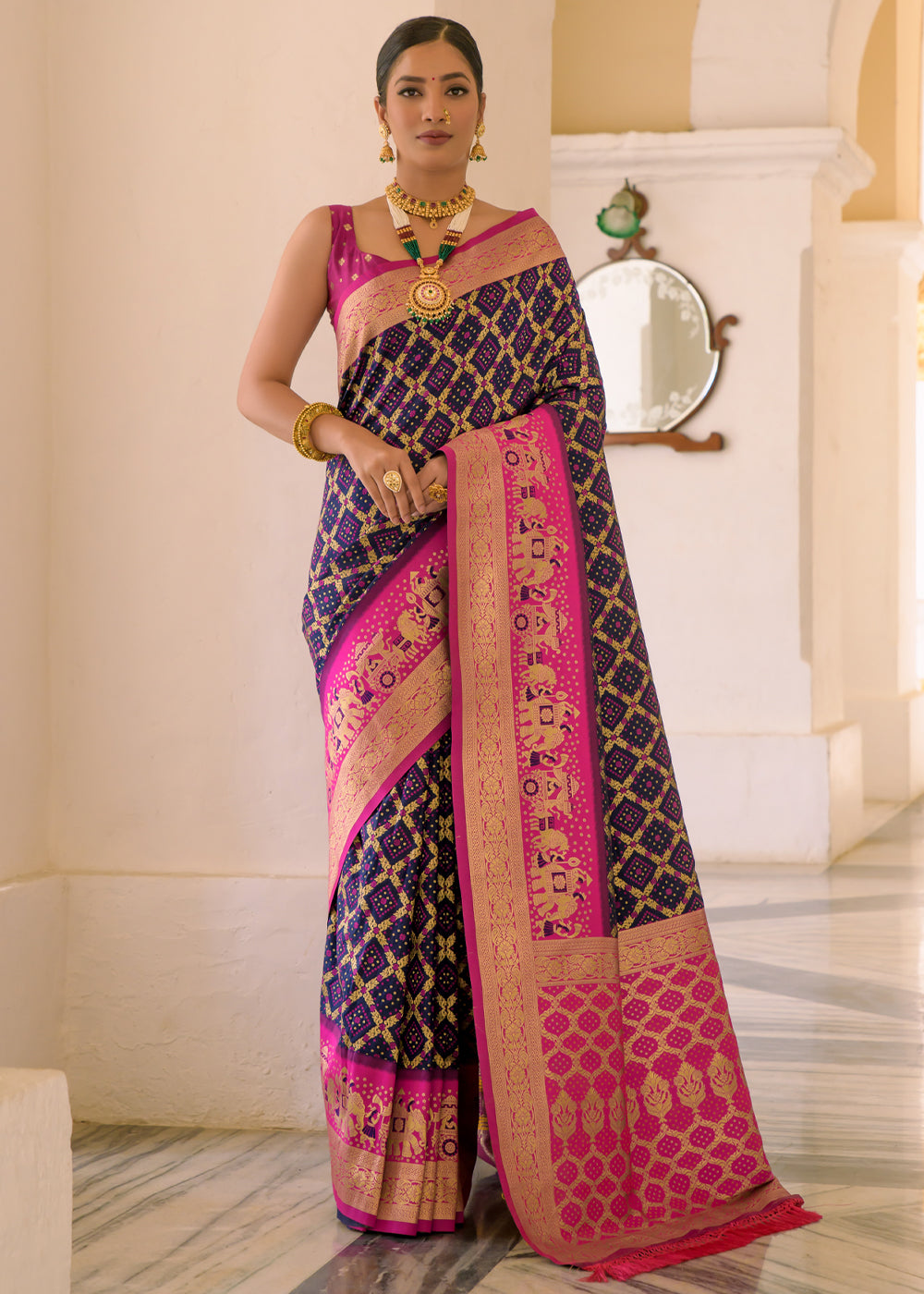Buy MySilkLove Cosmic Purple Woven Banarasi Bandhani Silk Saree Online