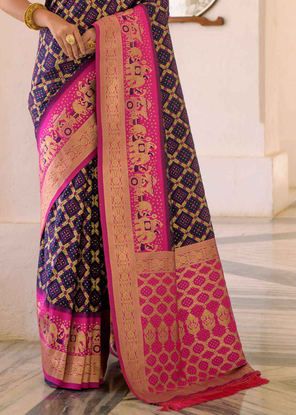 Buy MySilkLove Cosmic Purple Woven Banarasi Bandhani Silk Saree Online