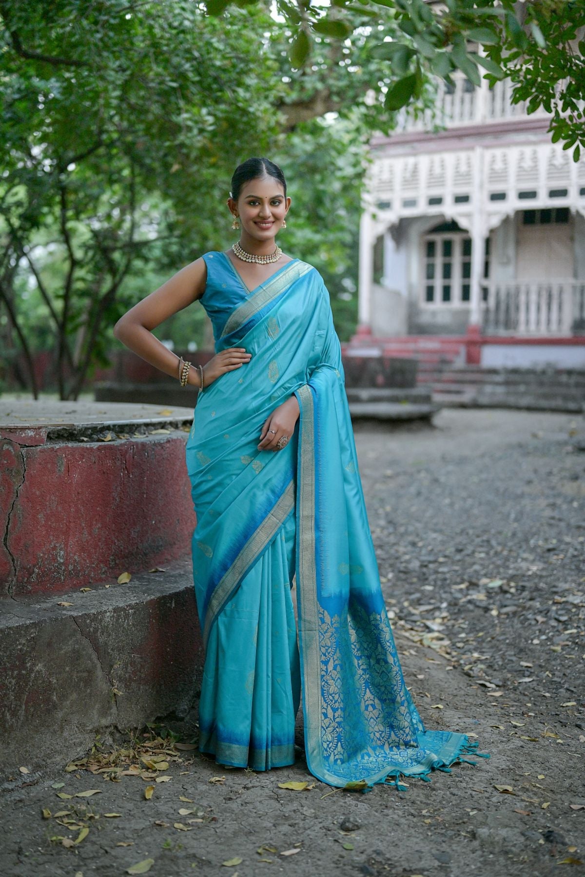 Buy MySilkLove Ocean Blue Banarasi Soft Silk Saree Online