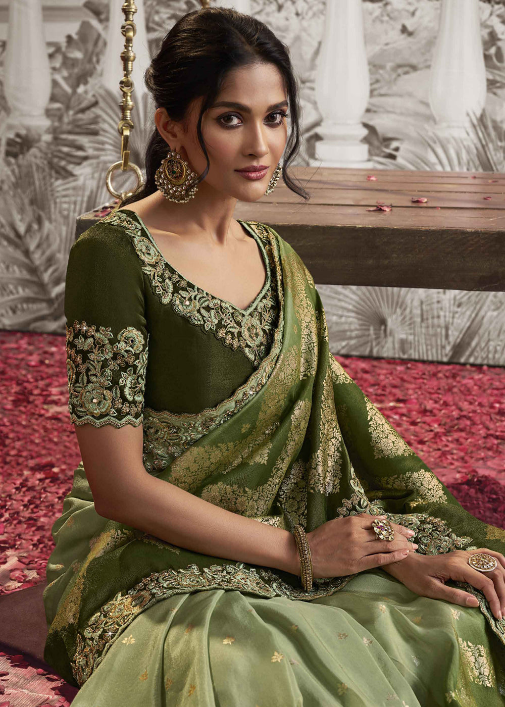 Buy MySilkLove Venom Green Embroidered Designer Silk Saree Online