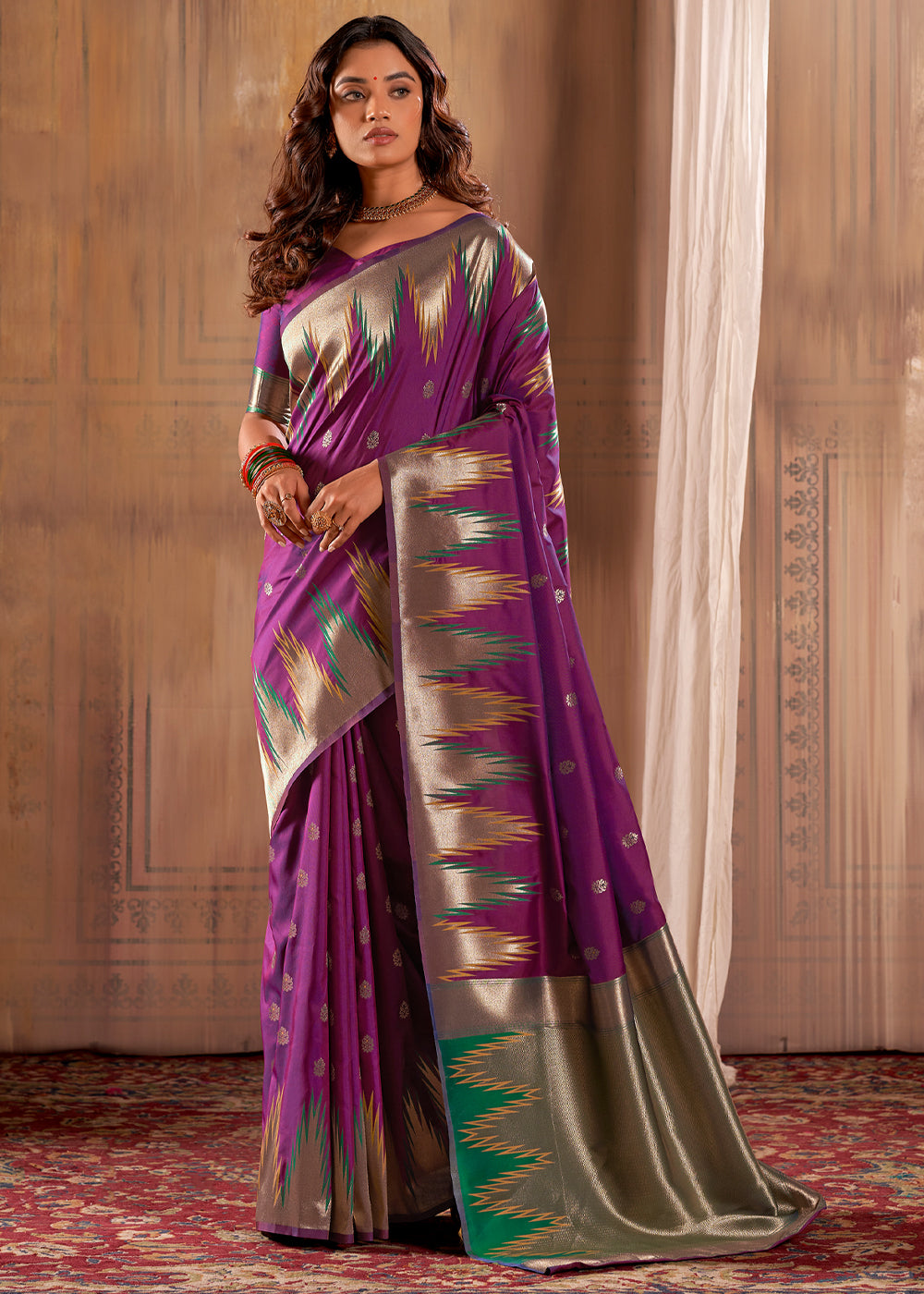 Buy MySilkLove Wine Berry Purple Woven Banarasi Silk Saree Online