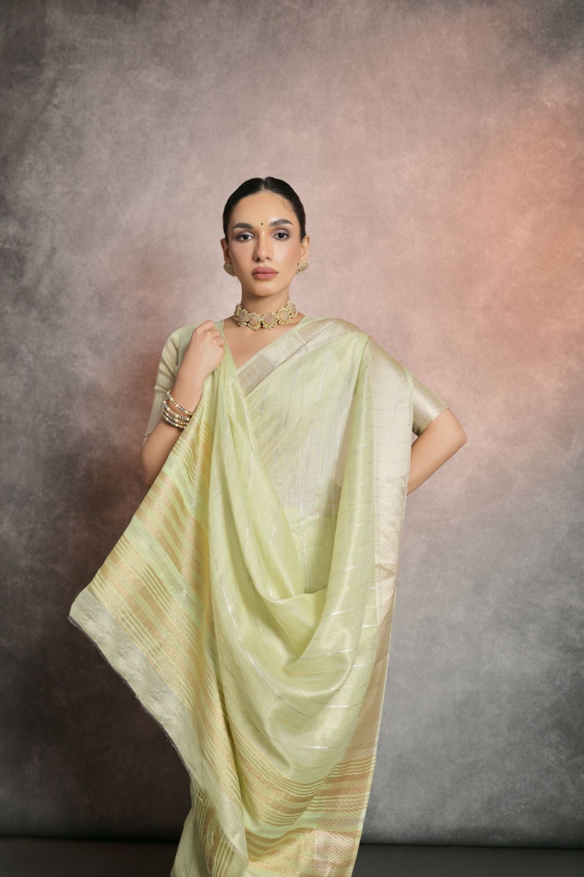 Buy MySilkLove Green Tea Tissue Cotton Saree Online