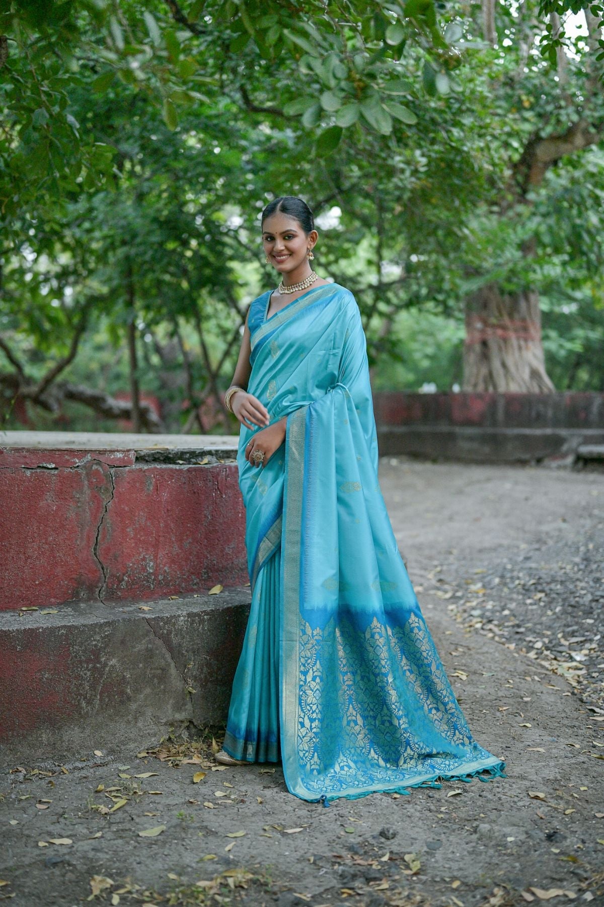 Buy MySilkLove Ocean Blue Banarasi Soft Silk Saree Online