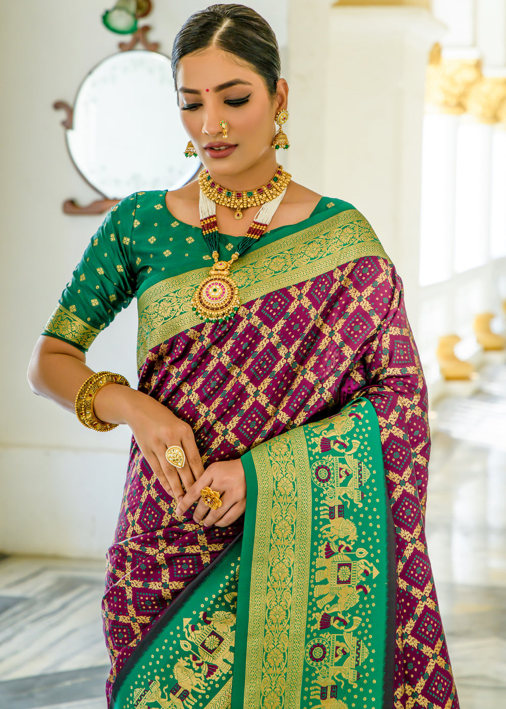 Buy MySilkLove Tawny Port Purple Woven Banarasi Bandhani Silk Saree Online