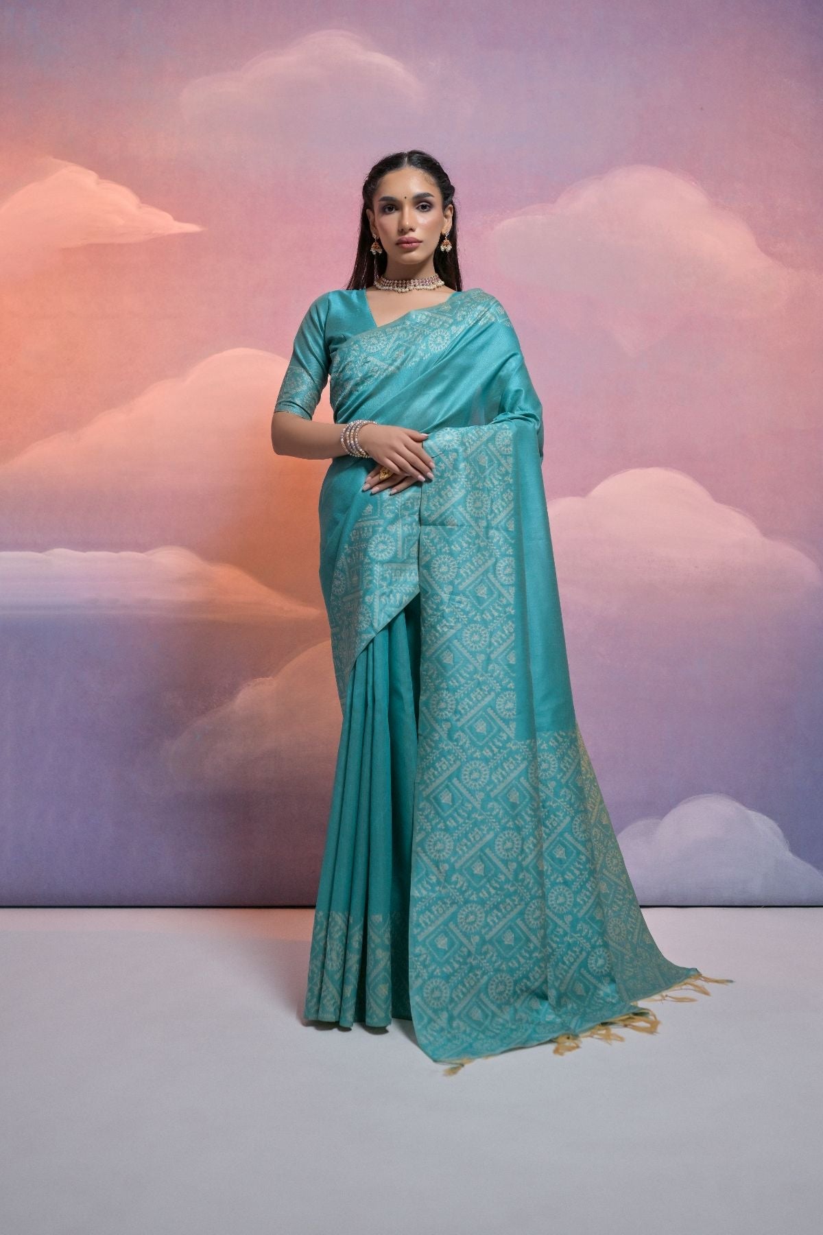 Buy MySilkLove Bright Turquoise Blue Raw Silk Saree Online