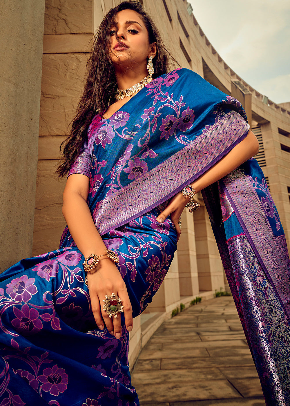 MySilkLove Chathams Blue Zari Woven Banarasi Handloom Silk Saree