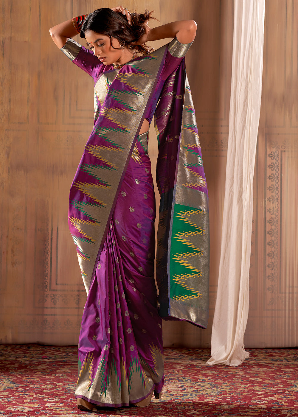 Buy MySilkLove Wine Berry Purple Woven Banarasi Silk Saree Online