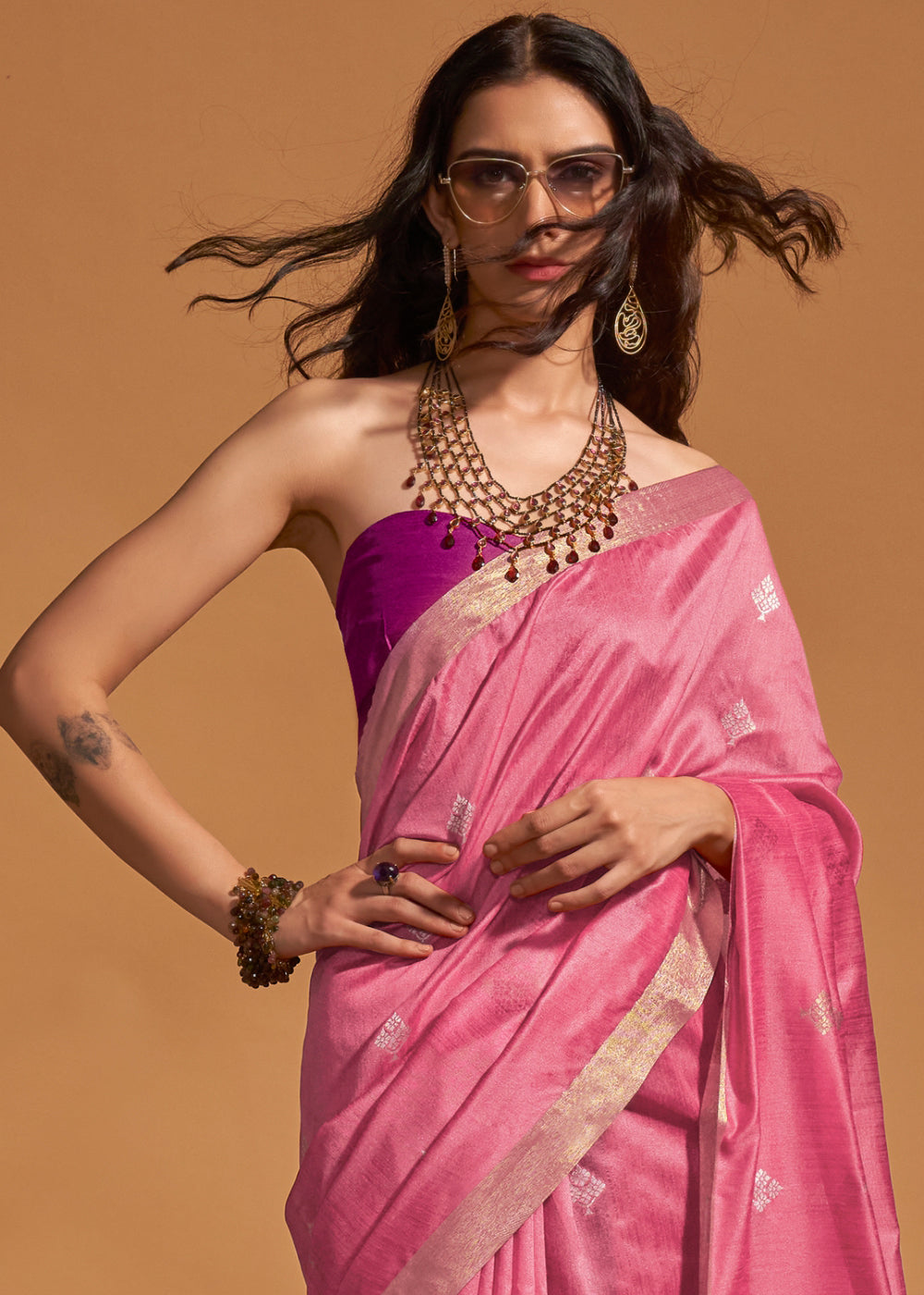 MySilkLove Tulip Pink Handloom Banarasi Silk Saree